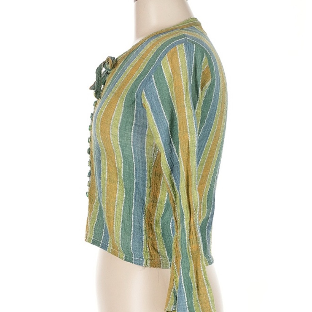 Vintage Green and Yellow Striped Button Down Shirt - Picture 4 of 5